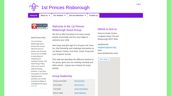 Screenshot of the Princes Risborough Scouts website