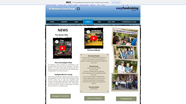 Screenshot of the 1st Wooburn Boy Scout Group website