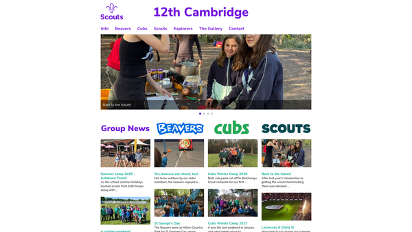 Screenshot of the 12th Cambridge Scout Group website