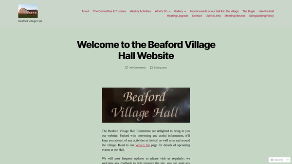 Screenshot of the Beaford Village Hall website