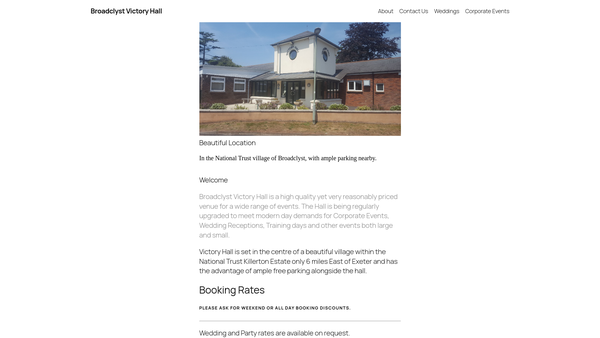 Screenshot of the Village Hall website
