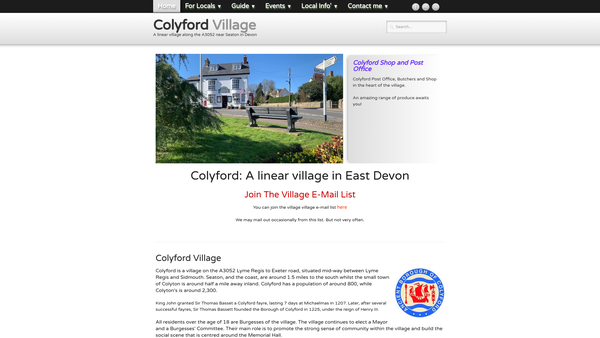 Screenshot of the Colyford Memorial Hall website