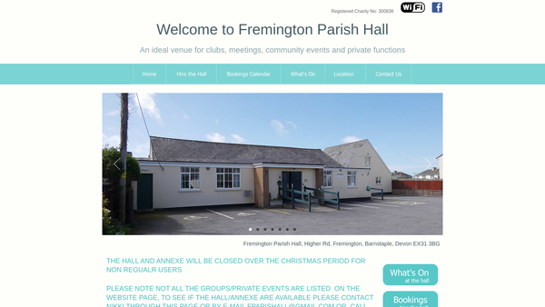 Screenshot of the Fremington Parish Hall website