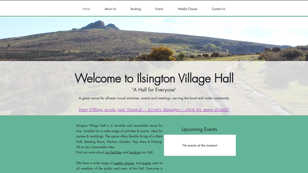 Screenshot of the Ilsington Village Hall website