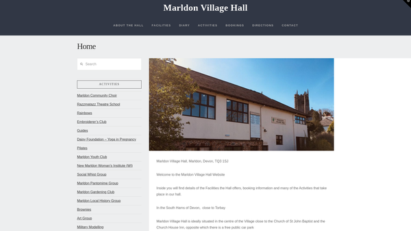 Screenshot of the Marldon Village Hall website