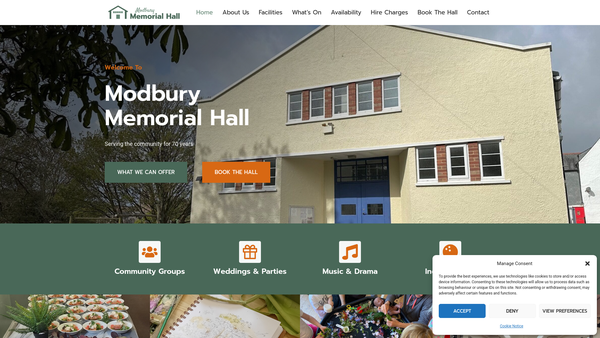 Screenshot of the Modbury Memorial Hall website