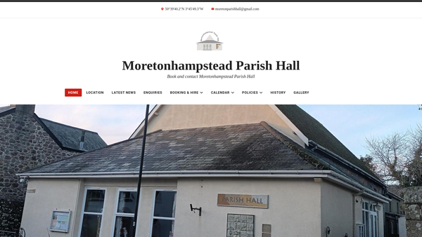 Screenshot of the Parish Hall-Moretonhampstead website