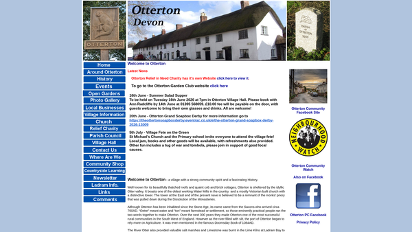 Screenshot of the Otterton Recreation Ground website