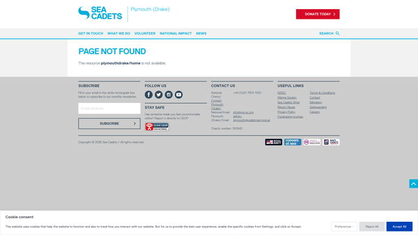 Screenshot of the Plymouth (Drake) Unit 270 Of The Sea Cadet Corps website