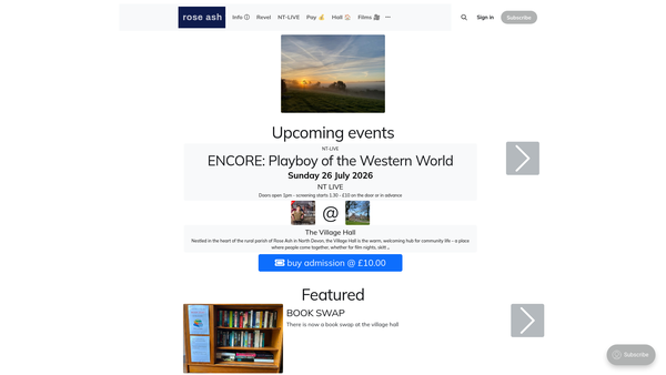 Screenshot of the Rose Ash Village Hall website
