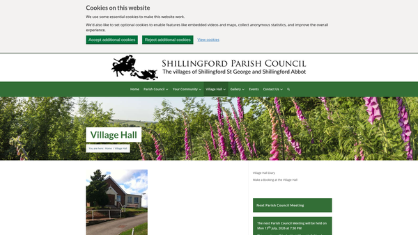 Screenshot of the Shillingford St George Village Hall website