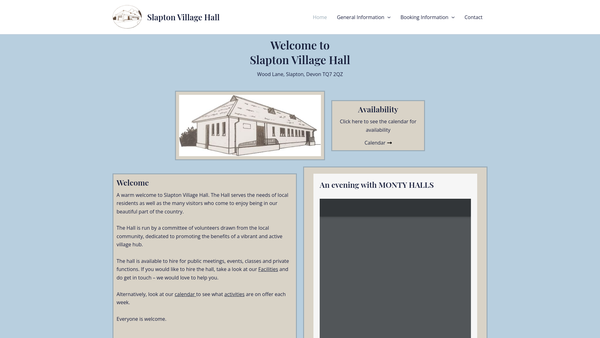 Screenshot of the Slapton Village Hall website