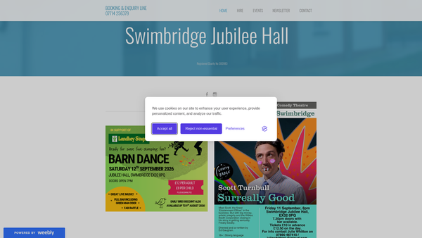Screenshot of the Swimbridge Village Hall website