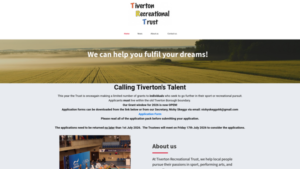 Screenshot of the Tiverton Recreational Trust website