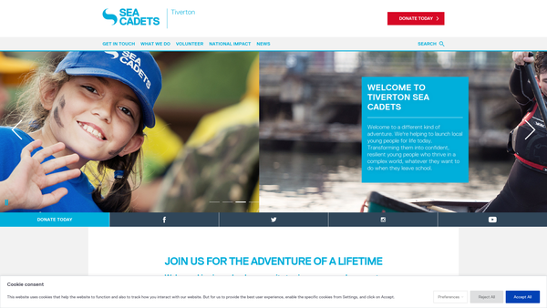 Screenshot of the Tiverton Unit Of The Sea Cadet Corps website