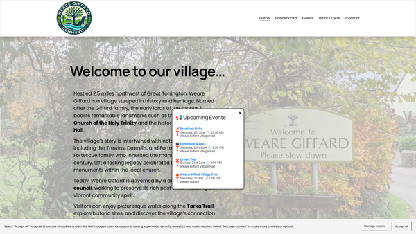 Screenshot of the Village Hall - Weare Giffard website