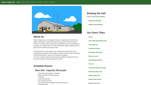 Screenshot of the Willand Village Hall And Recreation Ground website