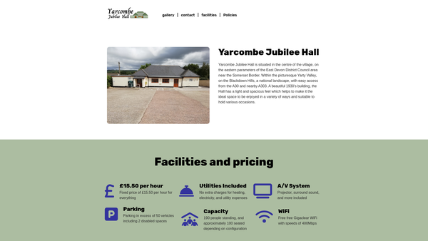 Screenshot of the The Yarcombe Jubilee Hall website