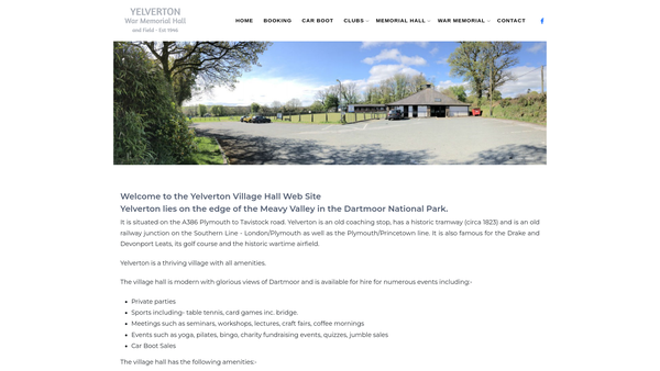 Screenshot of the Yelverton War Memorial Recreation Field And Village Hall Trust website