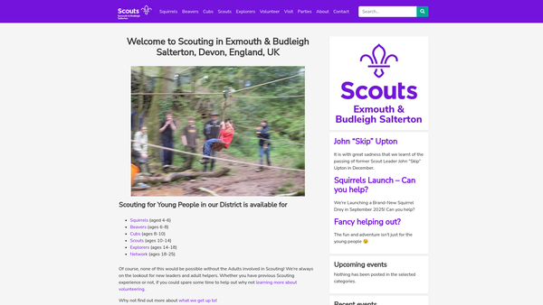 Screenshot of the Exmouth And Budleigh Salterton District Scout Council website