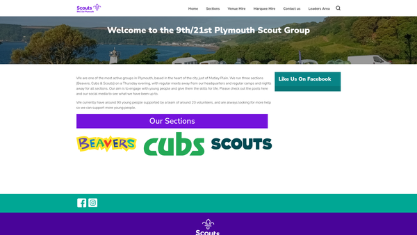 Screenshot of the 9th/21st Plymouth Scout Group website