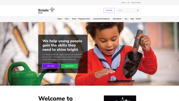 Screenshot of the Devon County Scout Council website