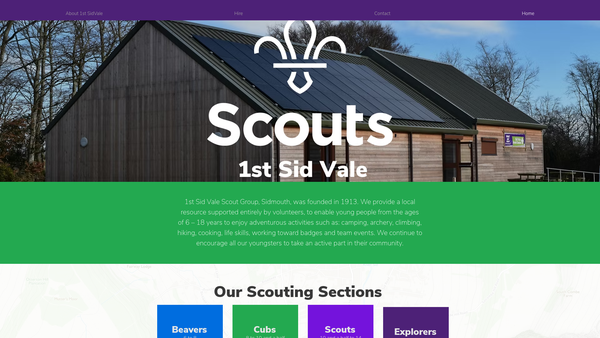 Screenshot of the 1st Sid Vale (Sidmouth) Scout Group website