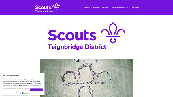 Screenshot of the Teignbridge District Scout Council website