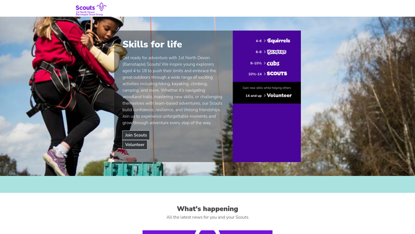 Screenshot of the 1st North Devon Scout Group website
