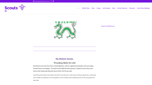 Screenshot of the Ely District Scout Council website