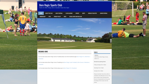 Screenshot of the Bere Regis Sports Club website