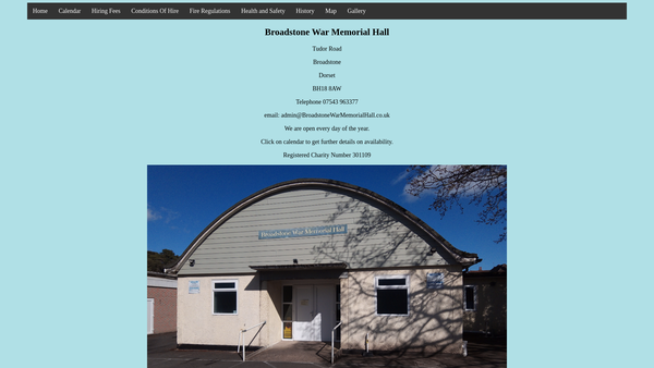 Screenshot of the Broadstone War Memorial Hall website