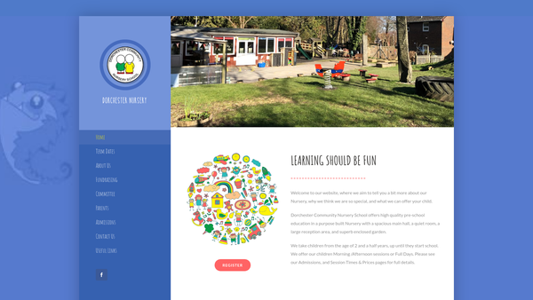 Screenshot of the Dorchester Community Nursery School Association website