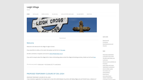 Screenshot of the Leigh Village Hall website