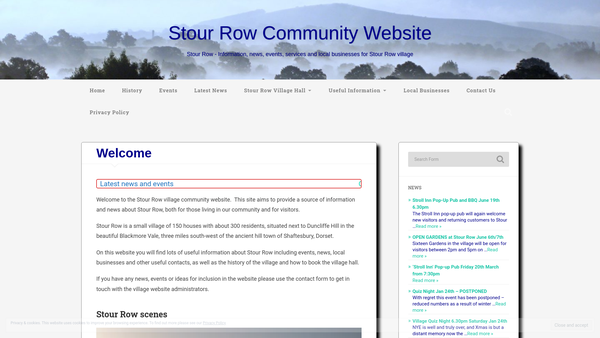 Screenshot of the The Stour Row Village Hall website