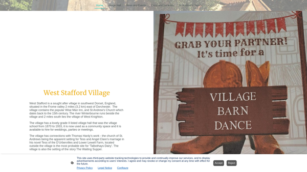 Screenshot of the West Stafford Village Hall website