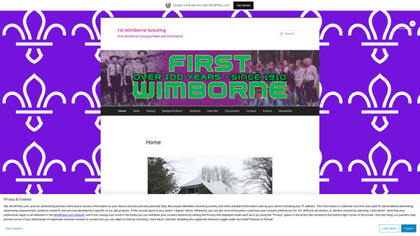 Screenshot of the 1st Wimborne Minster Scout Group website