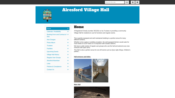 Screenshot of the Alresford Village Hall website