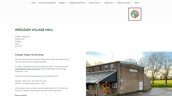 Screenshot of the Ardleigh Village Hall website
