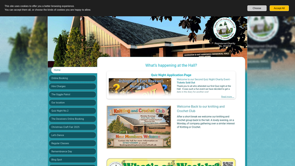Screenshot of the Ashingdon And East Hawkwell Village Hall website