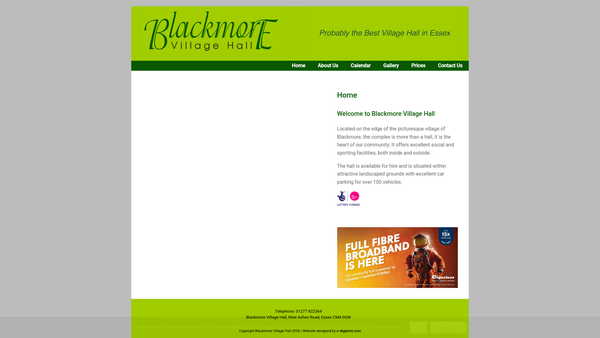 Screenshot of the Blackmore Village Hall website
