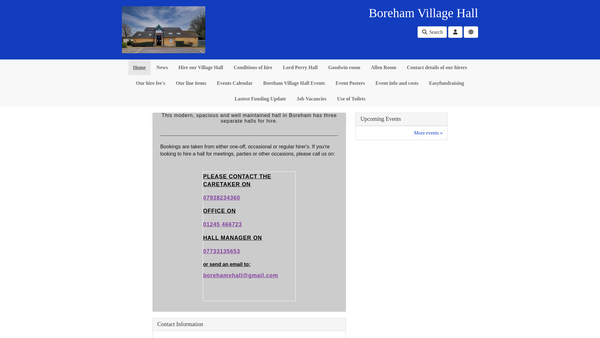 Screenshot of the Boreham Village Hall website