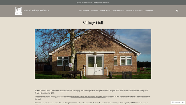 Screenshot of the Boxted Village Hall website