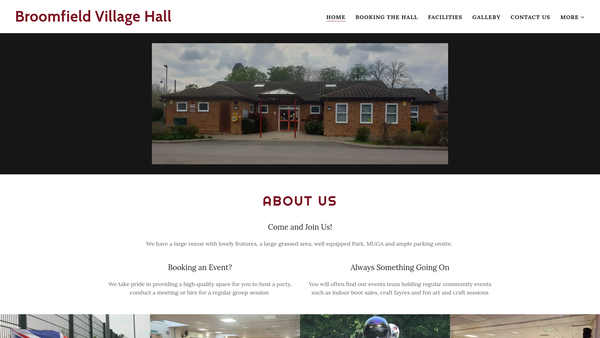 Screenshot of the Broomfield Village Hall Charity website
