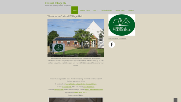 Screenshot of the Village Hall website