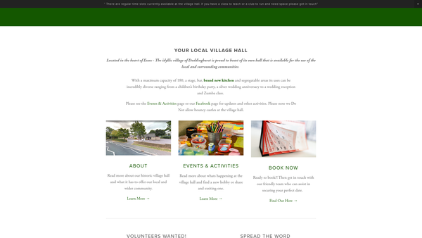 Screenshot of the Doddinghurst Village Hall website