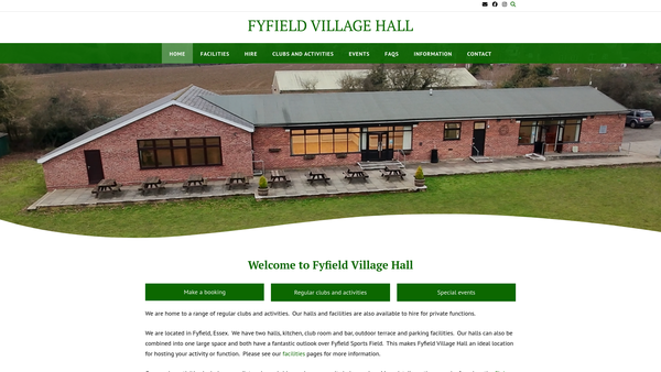 Screenshot of the Fyfield Village Hall website