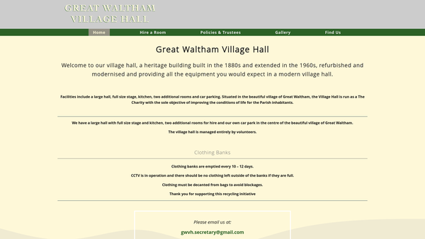 Screenshot of the Great Waltham Village Hall website