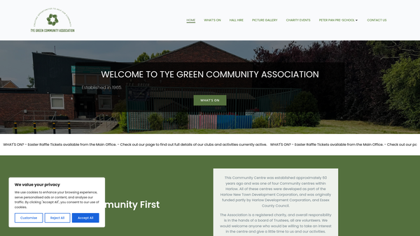 Screenshot of the The Tye Green Community And Leisure Association website