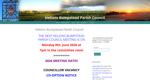 Screenshot of the Helions Bumpstead Village Hall website